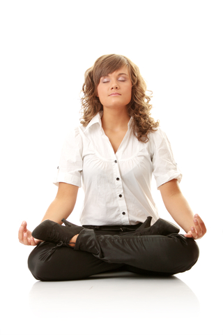 woman meditating and deep breathing
